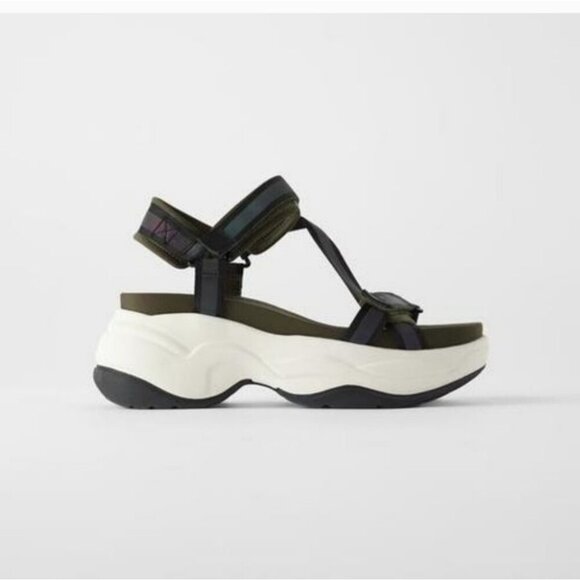 ZARA | Chunky sandals sporty reflective straps green purple platform sz 40 - Picture 4 of 8